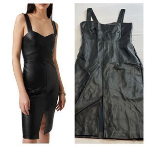 NWOT French Connection Black Crolenda Vegan Leather Dress Size XXS New